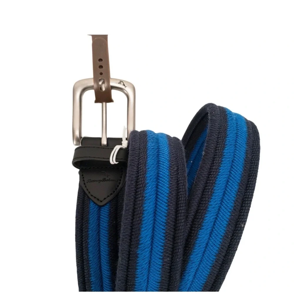Tommy Bahama Belt Mens Small Blue New Braided Stretch Leather Trim 11TO030002